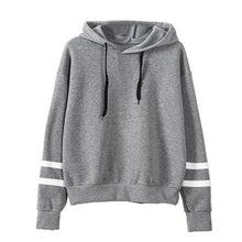 Plus Size Fashion Patchwork Stripe Sweatshirt Womens Long Sleeve Hoodie Jumper Hooded Pullover Tops Blouse White Green Gray