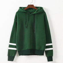 Plus Size Fashion Patchwork Stripe Sweatshirt Womens Long Sleeve Hoodie Jumper Hooded Pullover Tops Blouse White Green Gray