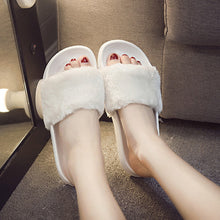 Womens Ladies Slip On Sliders Fluffy Faux Fur Flat Slipper Flip Flop Sandal