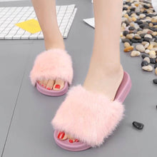 Womens Flat Non-slip Soft Fluffy Faux Fur Flat Slipper Flip Flop Sandal